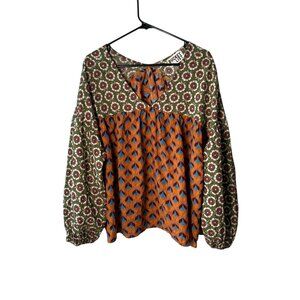 Womens Boho Long Sleeve Floral & Geometric Print Top By Bucket List Lightweight